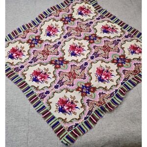 VTG  Glentex Women's Scarf  Floral Brilliant Colorful Design Frayed Edge No Tags